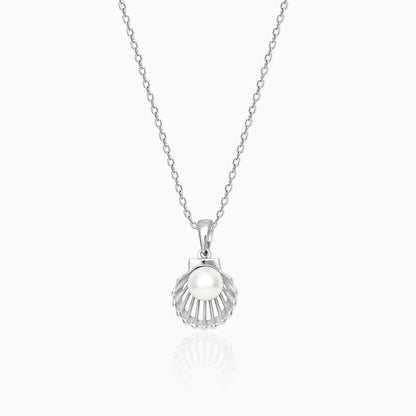 Silver Seashell Pearl Pendant with Link Chain