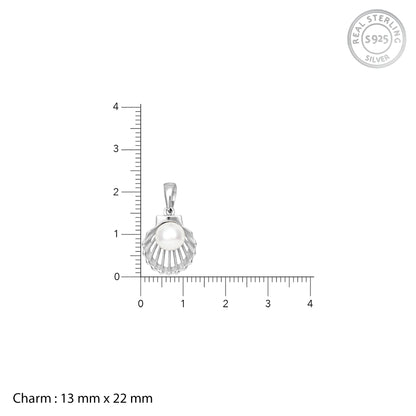 Silver Seashell Pearl Pendant with Link Chain