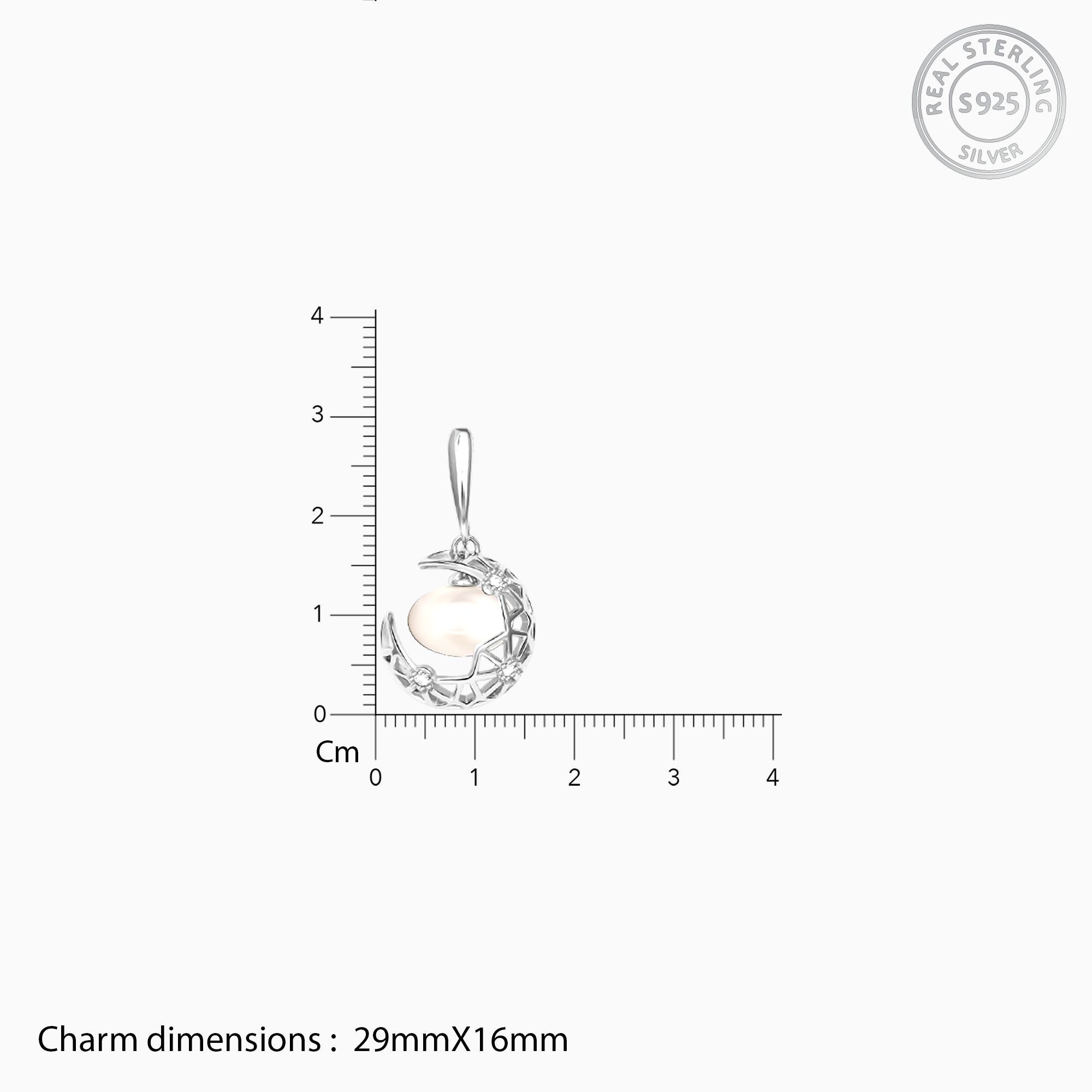 Silver Filigree Pearl Crescent Pendant with Link Chain - view 5