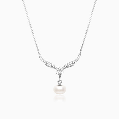 Silver Pearl Grace Drop Necklace