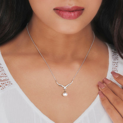 Silver Pearl Grace Drop Necklace