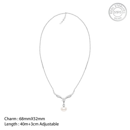 Silver Pearl Grace Drop Necklace