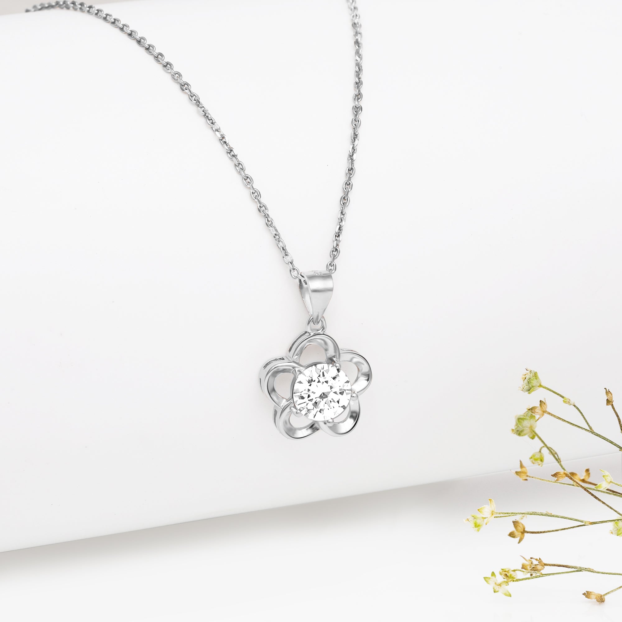 Silver Shimmering Bloom Pendant With Link Chain - view 2