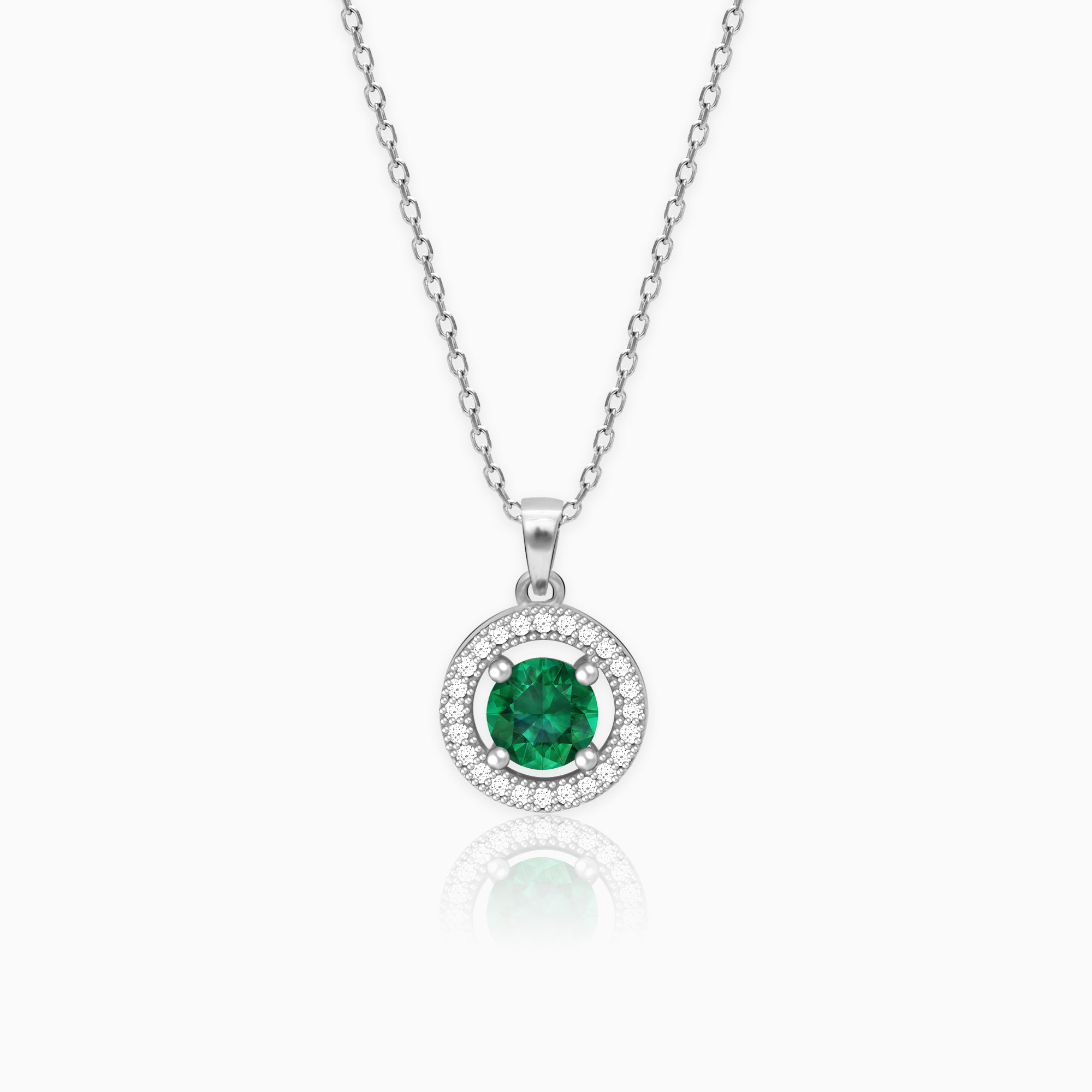 Silver Forest Green Shining Halo Pendant With Link Chain - Image 1