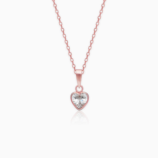 Rose Gold Crystal Heart Pendant With Link Chain