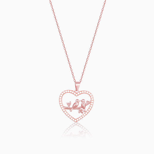 Rose Gold Love Birds Pendant With Link Chain