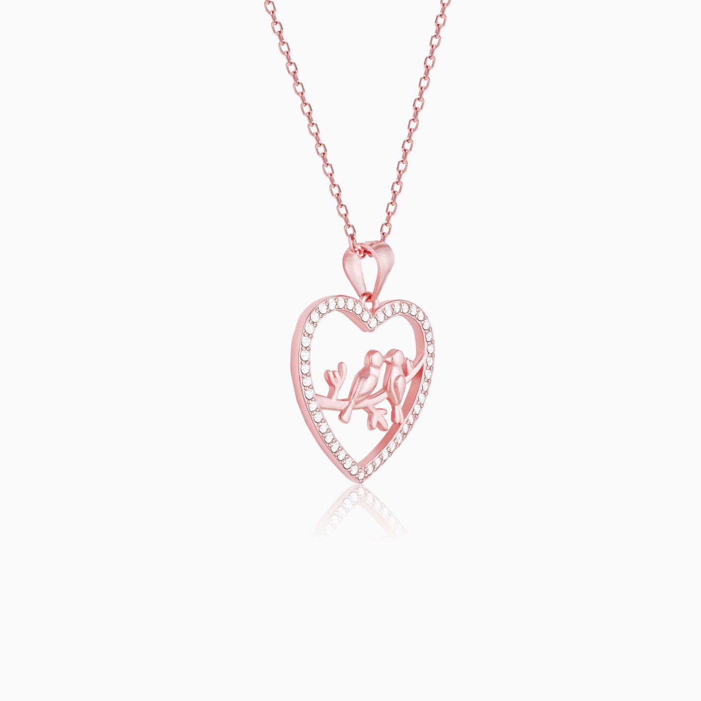 Rose Gold Love Birds Pendant With Link Chain