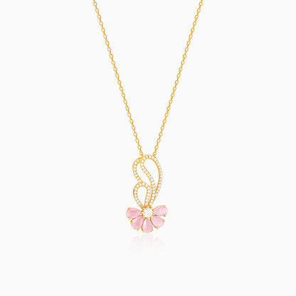 Golden Pink Floral Damsel Pendant With Link Chain