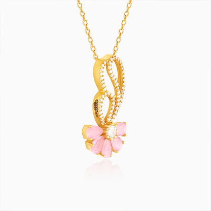 Golden Pink Floral Damsel Pendant With Link Chain