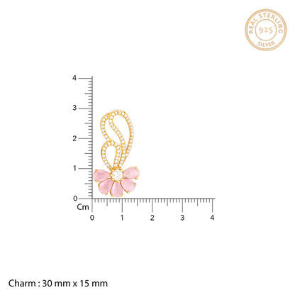 Golden Pink Floral Damsel Pendant With Link Chain