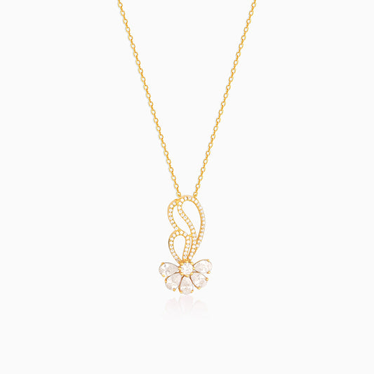 Golden White Floral Damsel Pendant With Link Chain