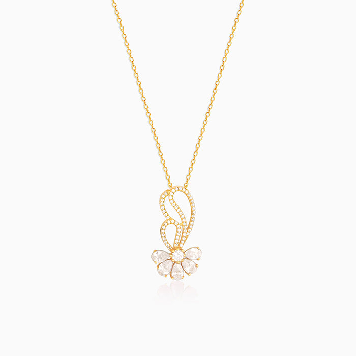 Golden White Floral Damsel Pendant With Link Chain