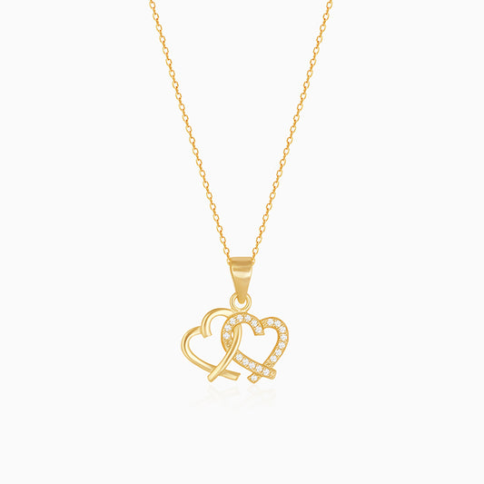 Golden Bonding Hearts Pendant With Link Chain
