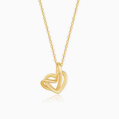 Golden Double Trouble Heart Pendant With Link Chain