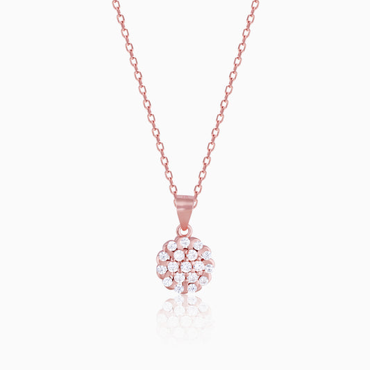 Rose Gold Zircon Flower Pendant With Link Chain