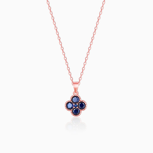 Rose Gold Blue Clover Pendant with Link Chain
