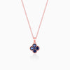Rose Gold Blue Clover Pendant with Link Chain