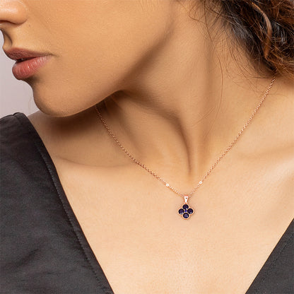 Rose Gold Blue Clover Pendant with Link Chain