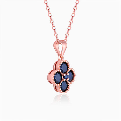 Rose Gold Blue Clover Pendant with Link Chain
