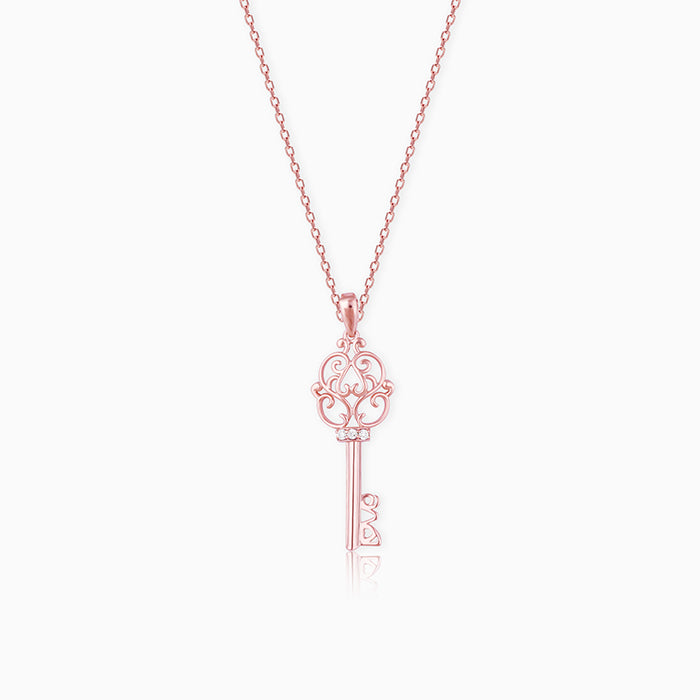 Rose Gold Vintage Key Pendant With Link Chain