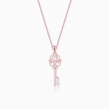 Rose Gold Vintage Key Pendant With Link Chain
