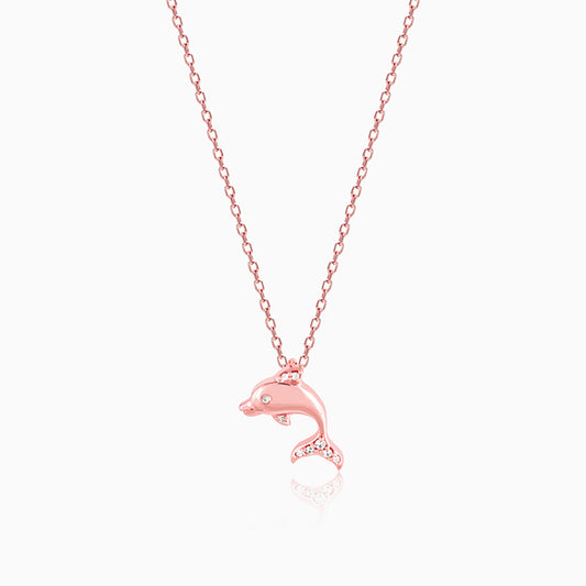 Rose Gold Diving Beluga Whale Pendant with Link Chain