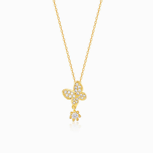 Golden Butterfly with Dangling Stone Pendant with Link Chain