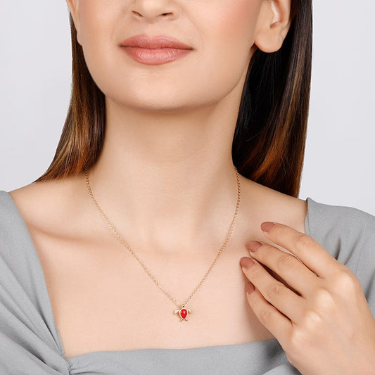 Golden Red Turtle Pendant with Link Chain