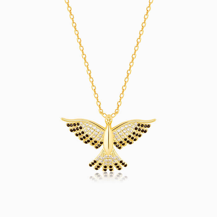 Golden Phoenix Black Stone Pendant with Link Chain - Image 1