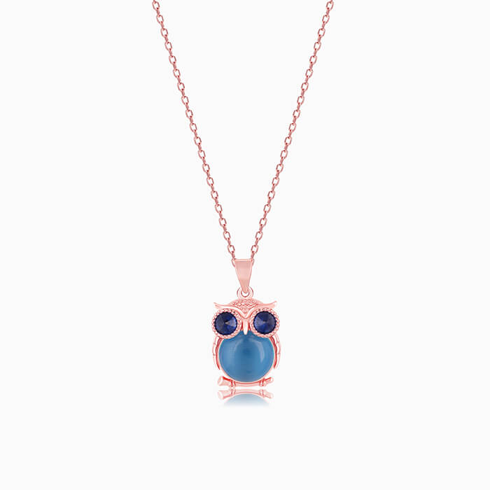Rose Gold Cute Owl Pendant with Link Chain - Image 1