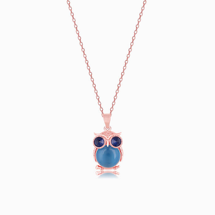 Rose Gold Cute Owl Pendant with Link Chain