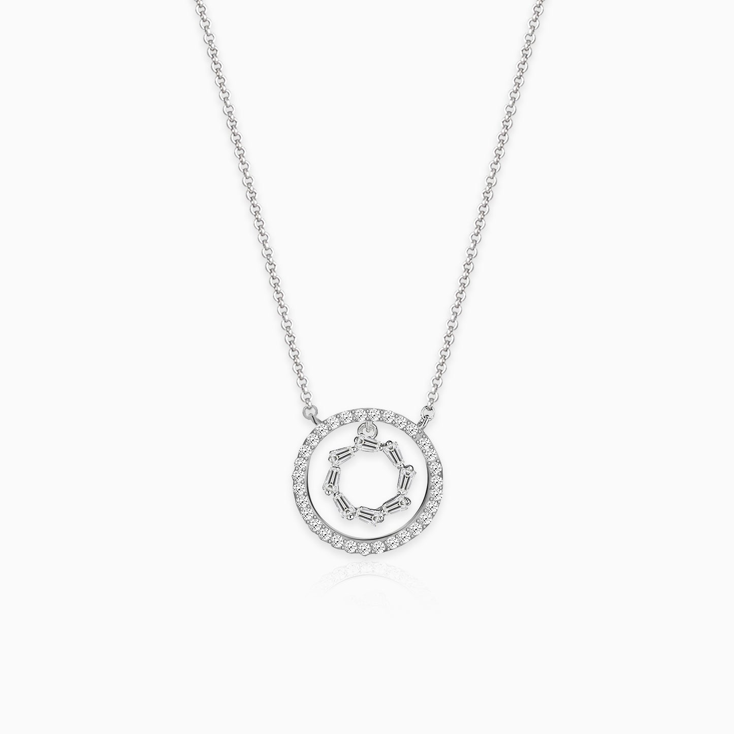 Silver Zircon Halo Necklace