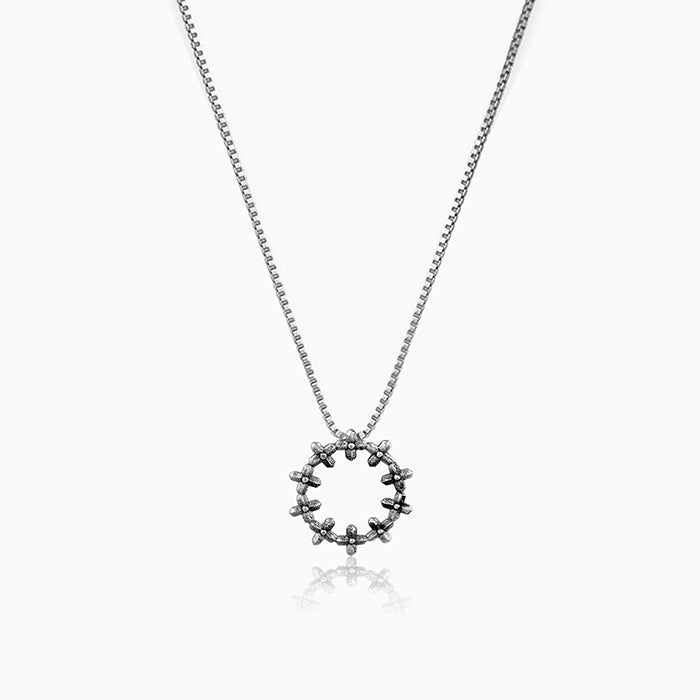 Oxidised Silver Halo Pendant With Link Chain