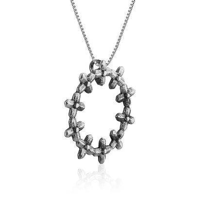 Oxidised Silver Halo Pendant With Link Chain
