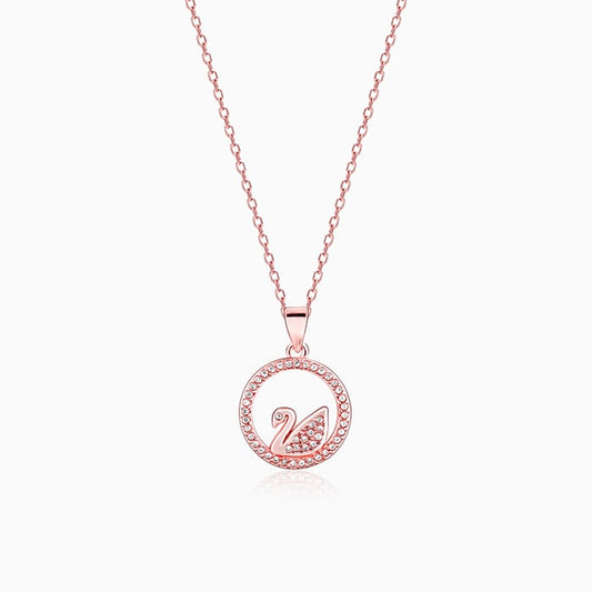 Rose Gold Zircon Studded Swan Pendant with Link Chain