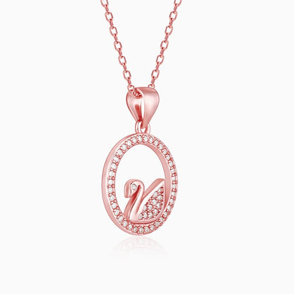 Rose Gold Zircon Studded Swan Pendant with Link Chain