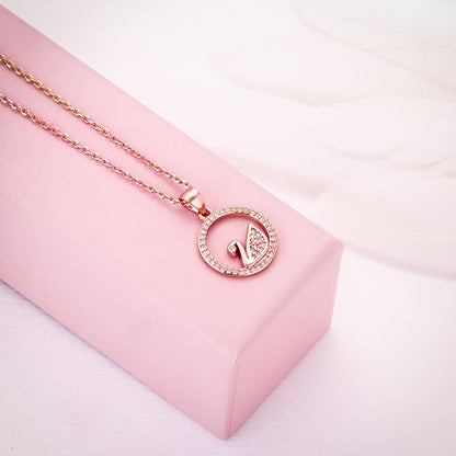 Rose Gold Zircon Studded Swan Pendant with Link Chain