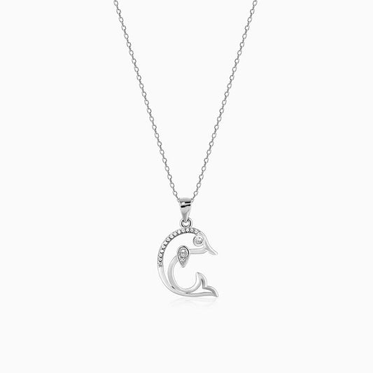 Silver Playful Dolphin Pendant with Link Chain