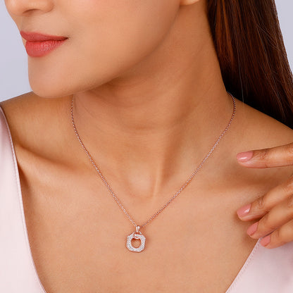 Rose Gold Square Sparkling Necklace