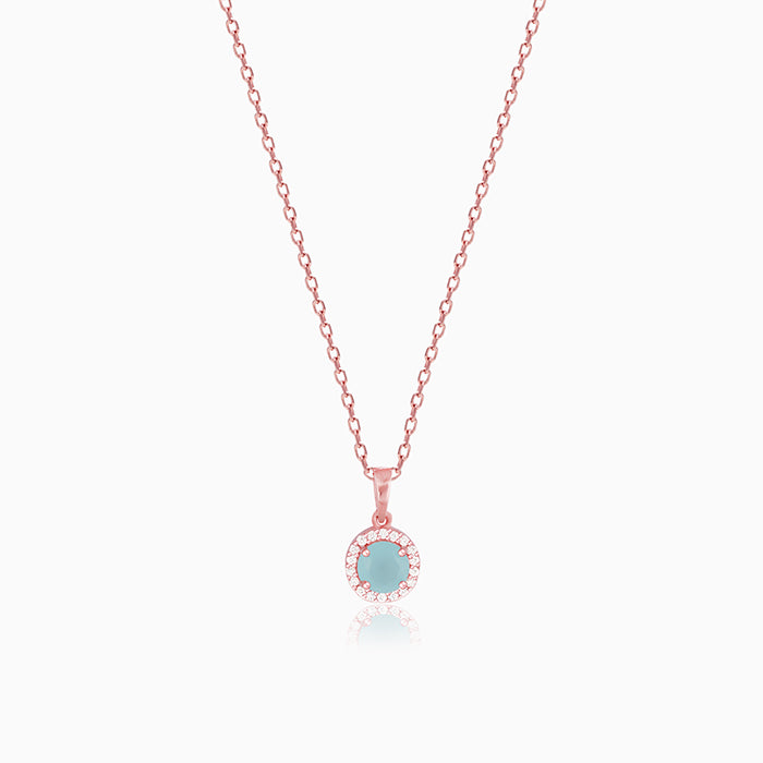 Rose Gold Blue Halo Pendant With Link Chain
