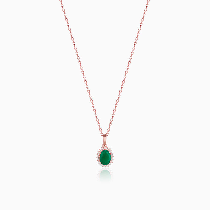 Rose Gold Evergreen Halo Pendant With Link Chain - Image 1