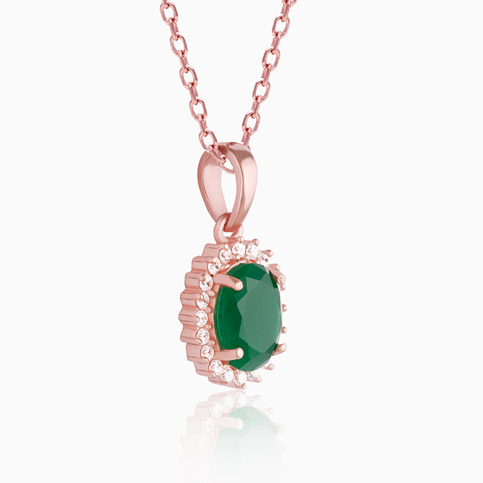 Rose Gold Evergreen Halo Pendant With Link Chain