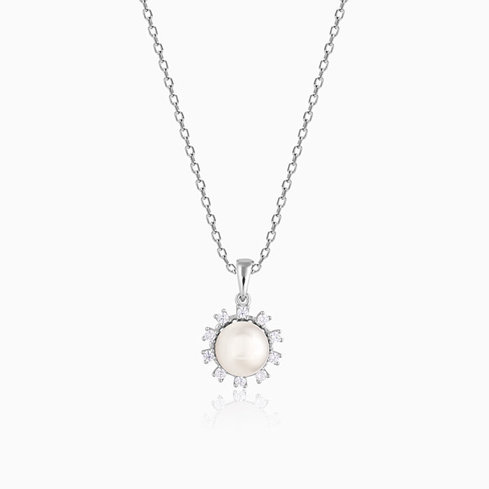 Silver Pearl Rise Pendant With Link Chain