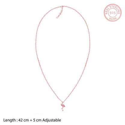 Rose Gold Zircon Flamingo Pendant with Link Chain
