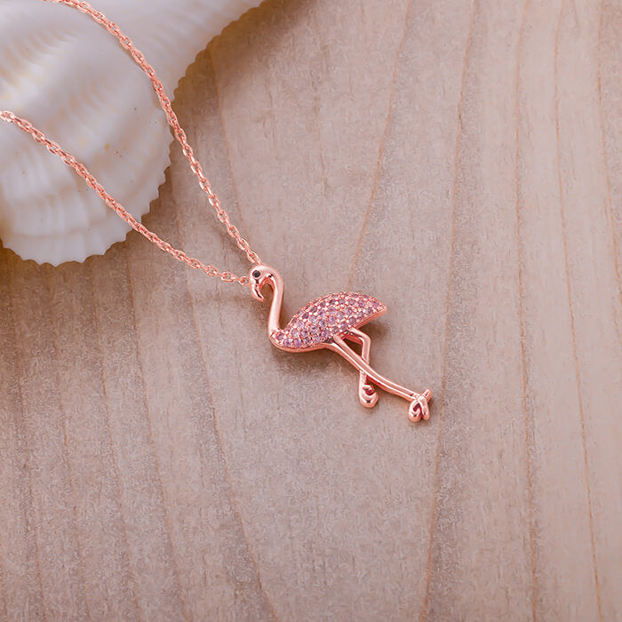 Buy GIVA Sterling Silver Rose Gold Zircon Flamingo Pendant with Link Chain  for Womens and Girls online