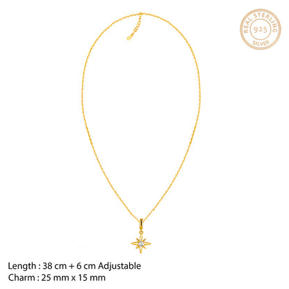 Golden North Star Pendant With Link Chain