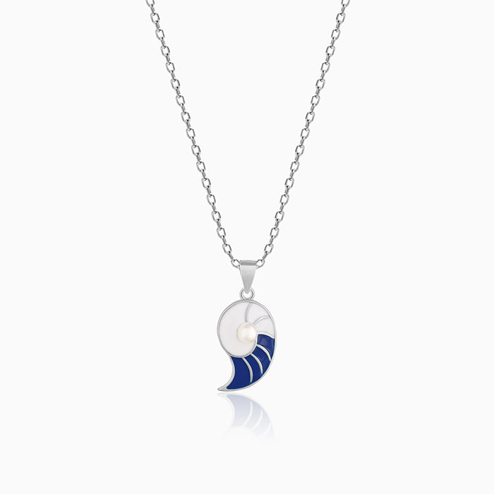 Silver Half Moon Dual Colour Pendant With Link Chain