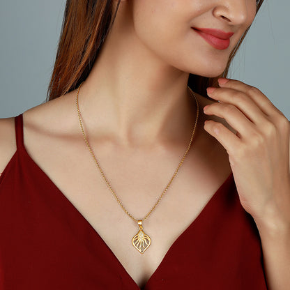 Golden Sun Leaf Pendant With Link Chain