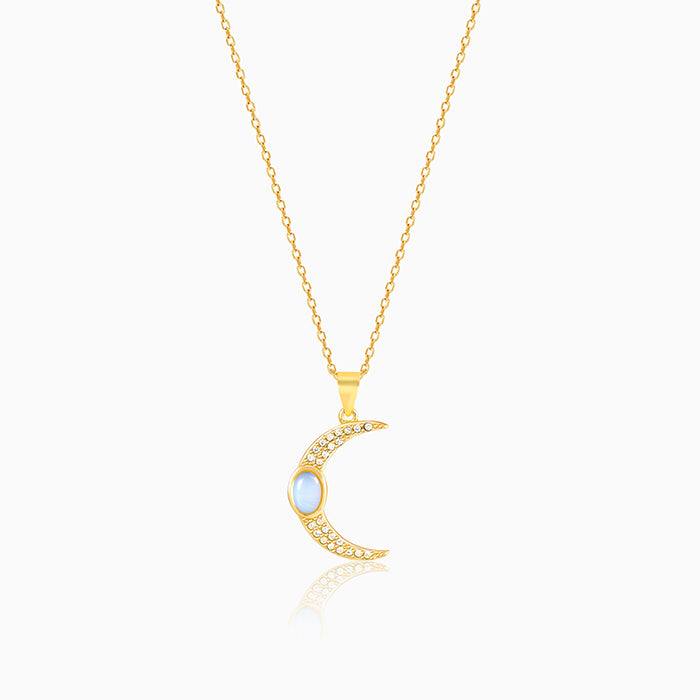 Golden Zircon Moon Pendant With Link Chain - Image 1