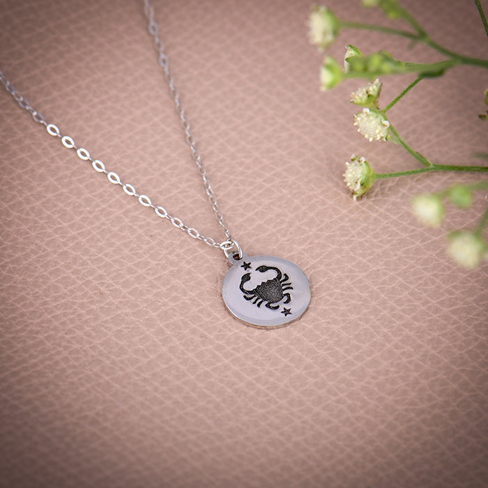 Silver Cancer Zodiac Pendant With Link Chain